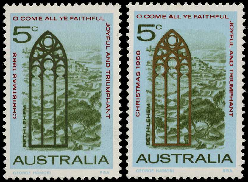 1968 Christmas 5ct showing variety GOLD...