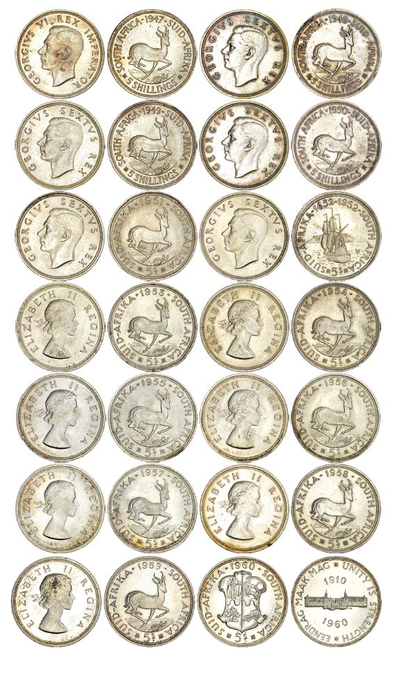 South Africa, date set of silver Crowns (14), 1947-1960