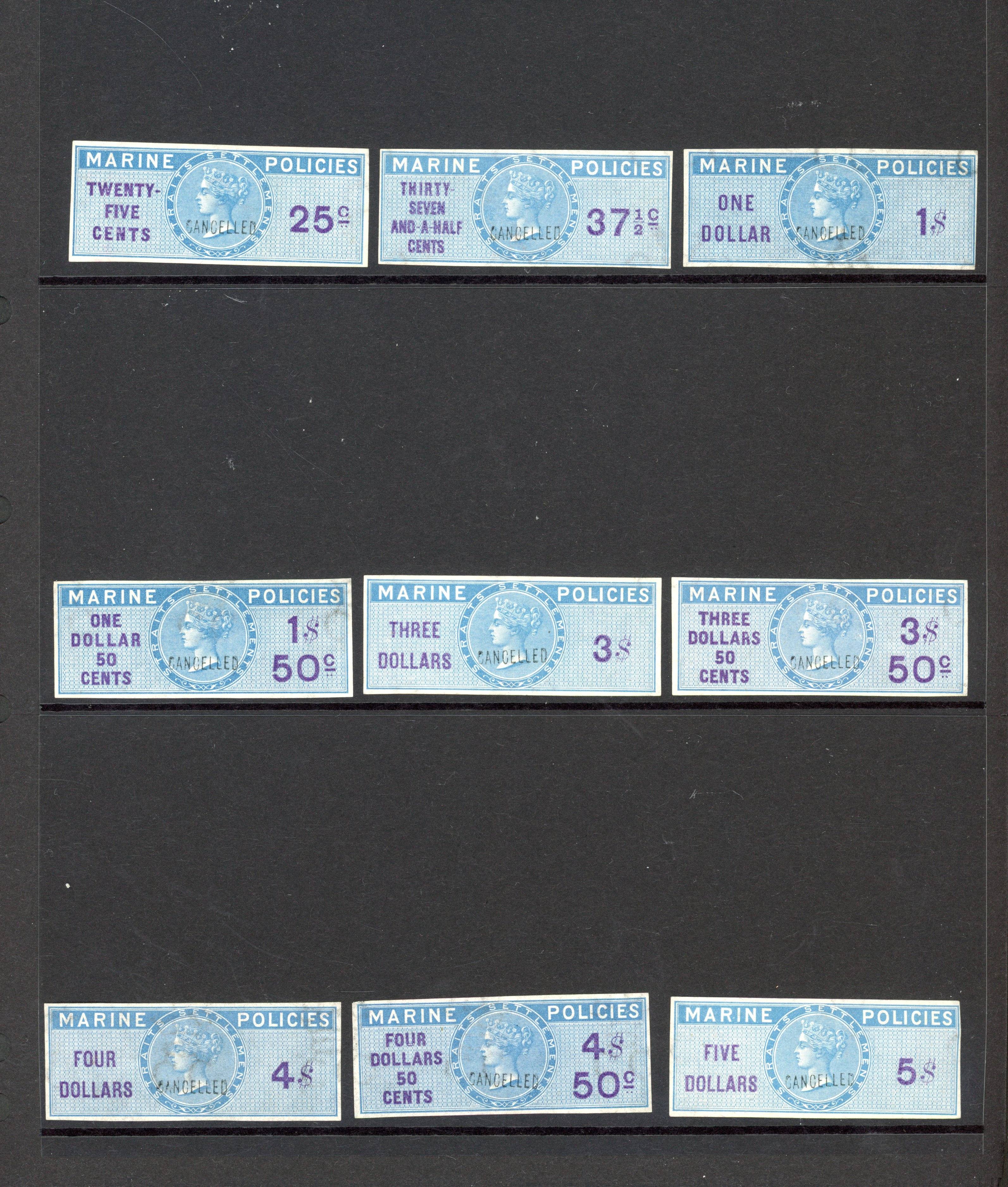 Straits Marine Policies 1867-72 Imprimaturs Cancelled