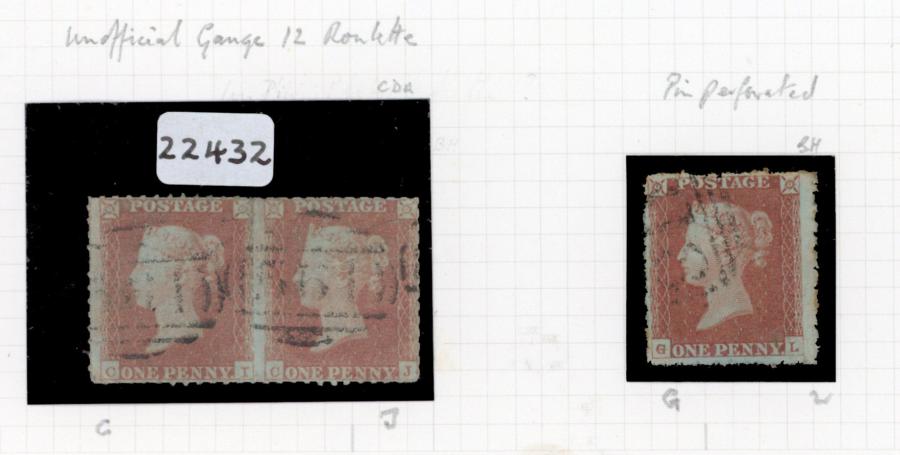 1841 1d Red brown Pl.95. (Wmk. Small crown, Perf trial?). Used horizontal pair lettered CI-CJ 