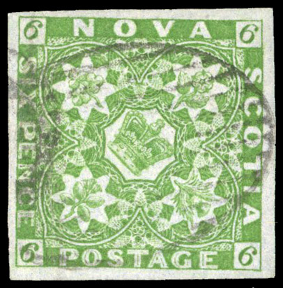 Nova Scotia 1851-60 6d yellow-green, SG 5