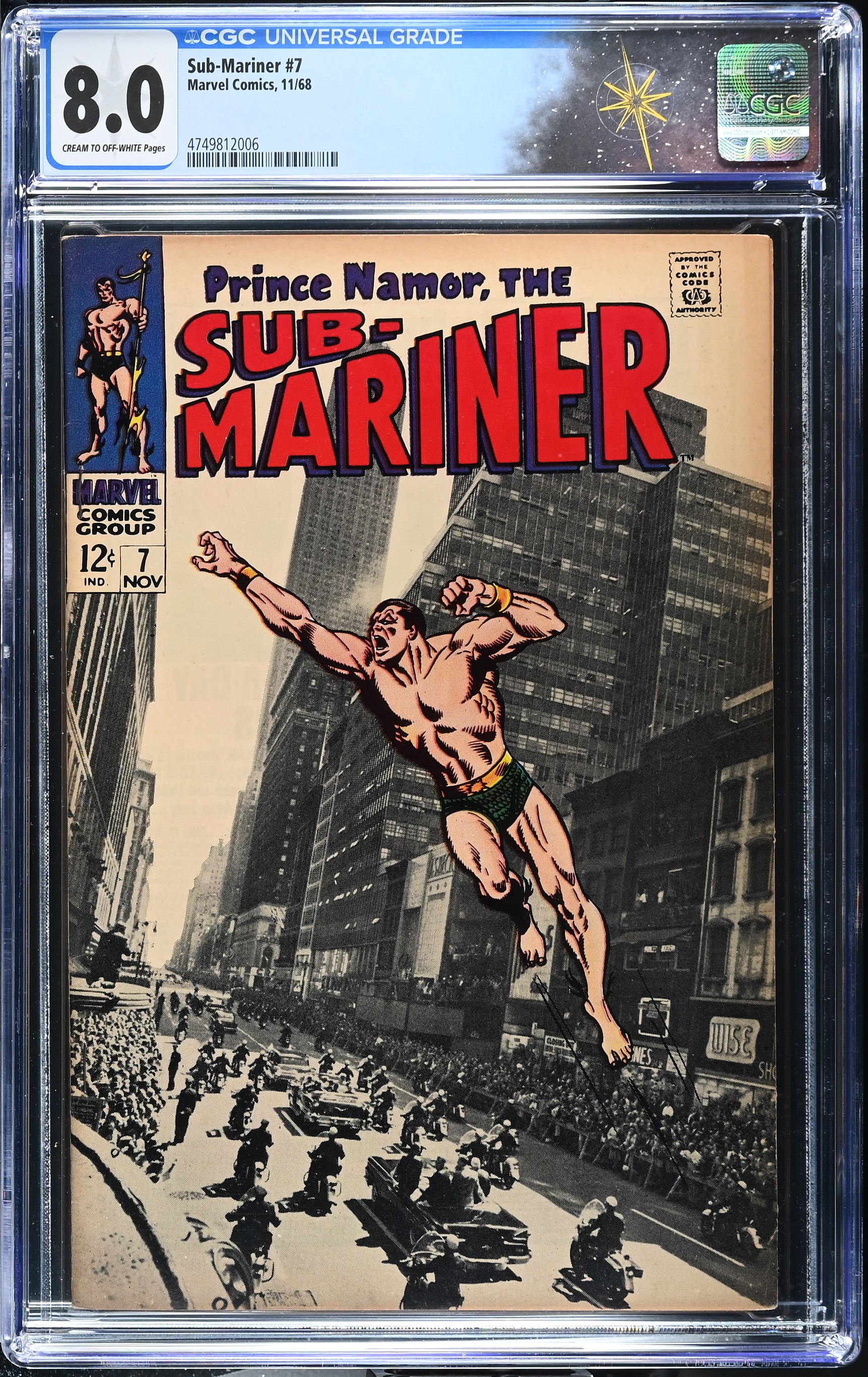 Sub-Mariner #7 CGC 8.0 Iconic Photo Cover by John Buscema & Dan Adkins (Marvel Comics, 1968) Cream to Off-White Pages
