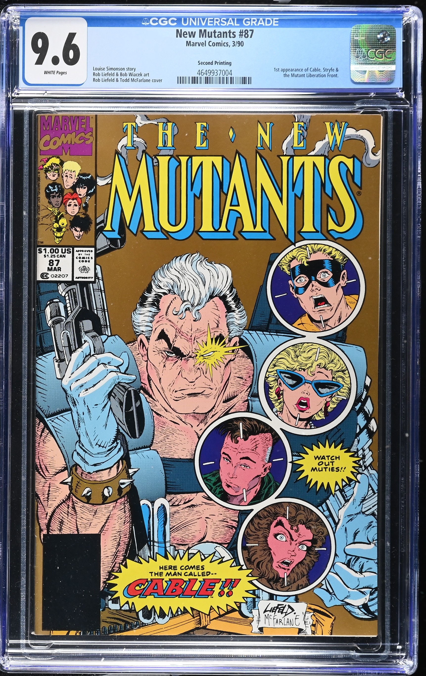 New Mutants #87 CGC 9.6 1st Appearance of Cable Second Printing (Marvel Comics, 1990) White Pages