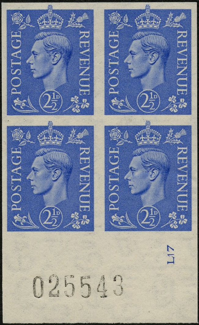GB SG 489a 1941 2½d imprimatur block four