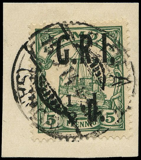 1914 ½d. on 5pf. green with 'Comma after...