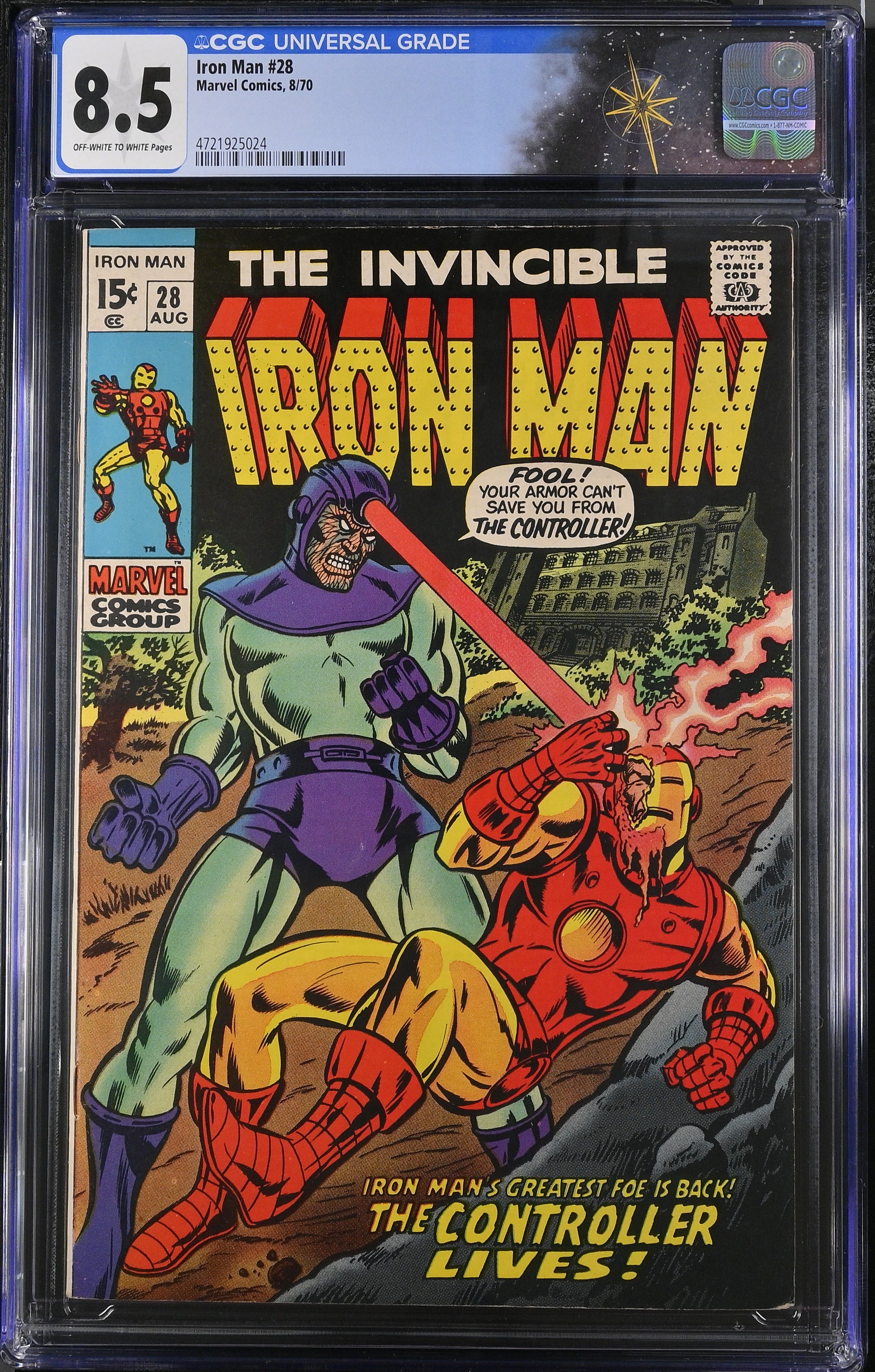 Iron Man #28 CGC 8.5 "The Controller Lives!" 1st Appearance of Howard Stark. (Marvel Comics 1970) Off-White to White Pages