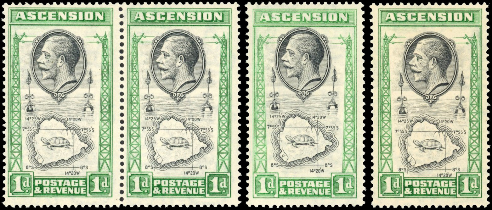 Ascension 1934 1d teardrop varieties SG 22a mint