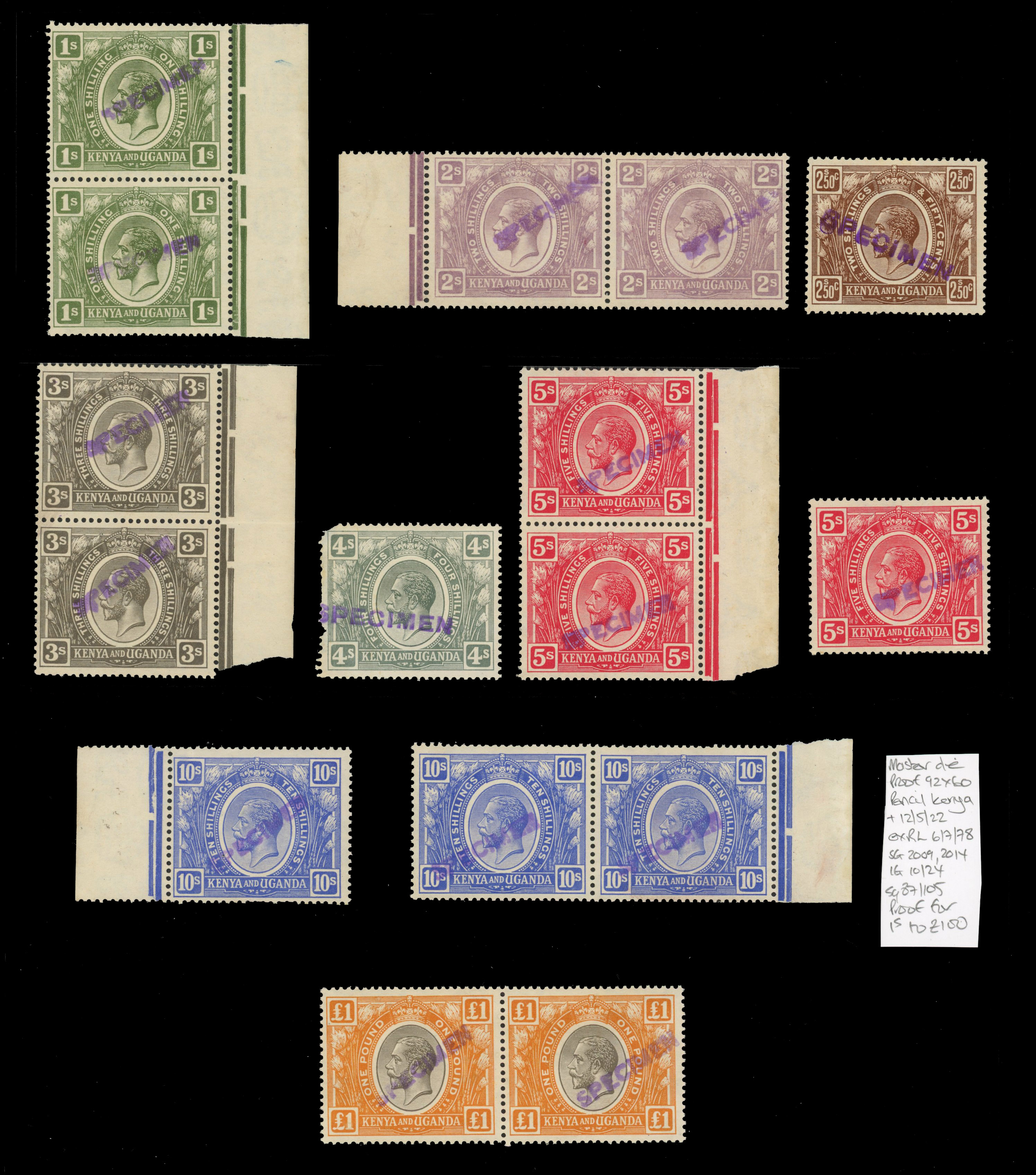 KUT SG 76s/95s 1922 group of local Specimen handstamps