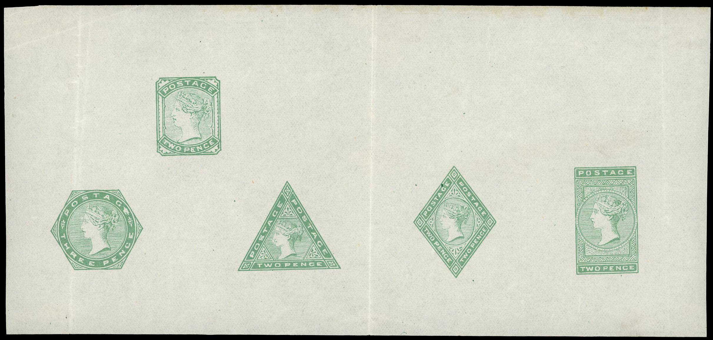 c.1880 T. Jeffery’s Essay Sheet. Very fine example in green on thin gummed paper