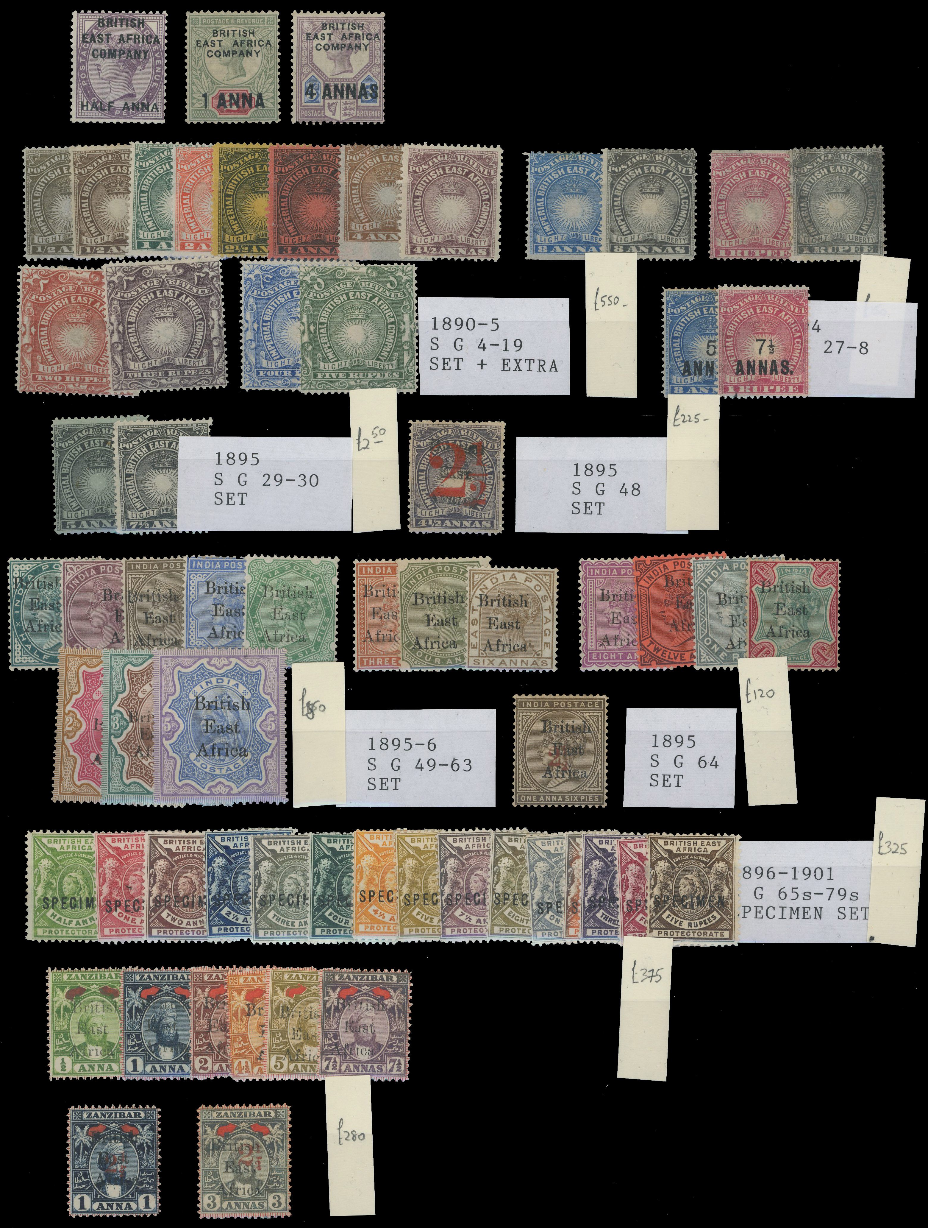 KUT: 1890 to 1935 mint on stockcards including 1890 to 4a on 5d, 1890 to 5r, 1894 5a on 8a and 7½a on 1r, 1895 2½a on 4½a 