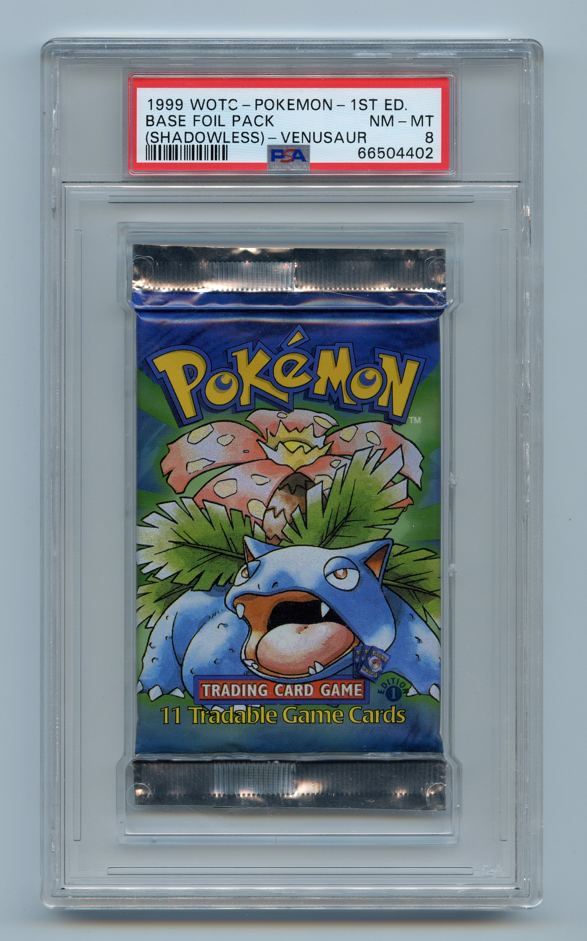 PSA 8 Base Set 1st Edition Shadowless Booster Pack - Venusaur Artwork  