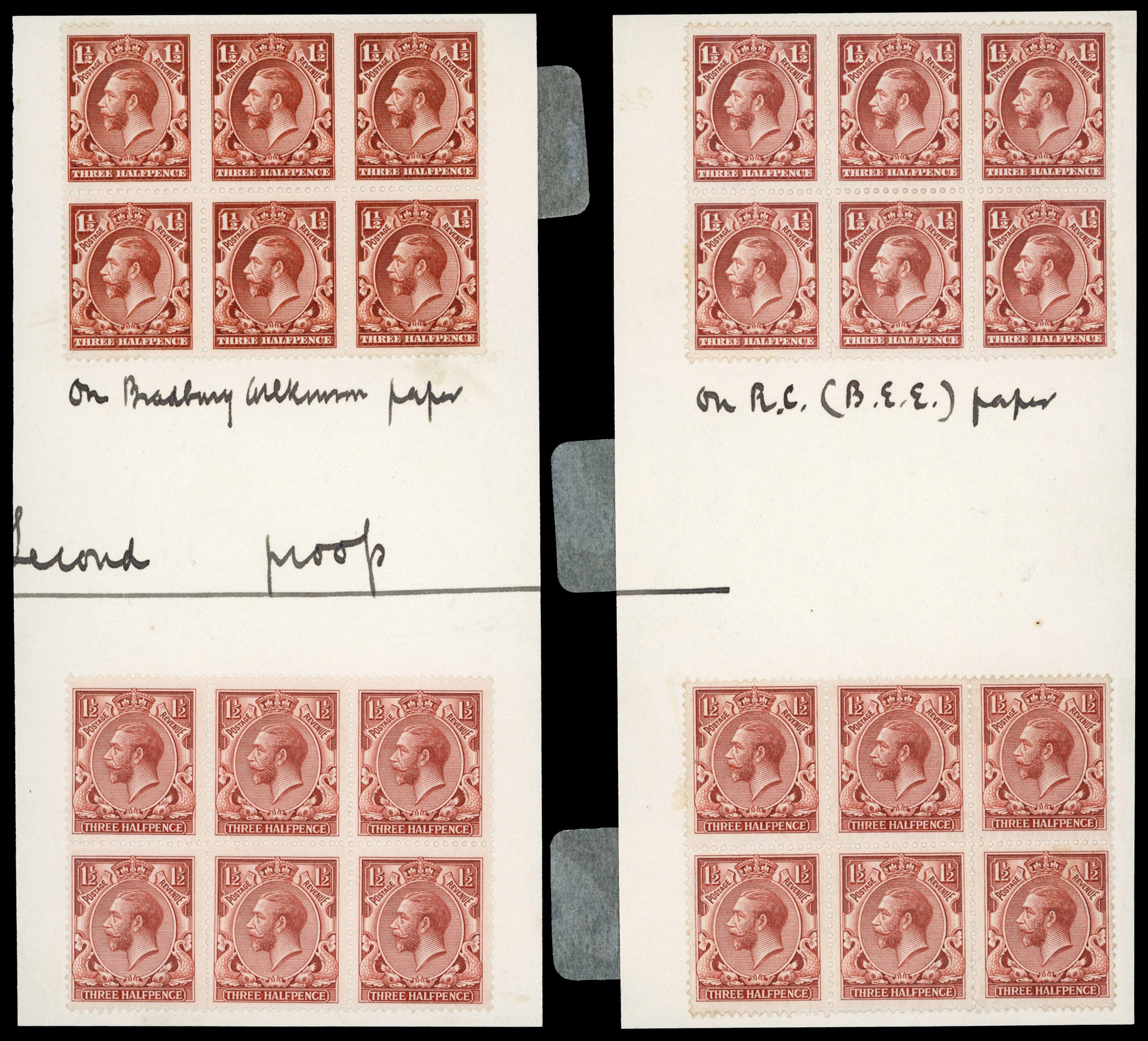 SG 441 1934 1½d paper trial blocks