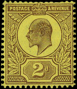 1909 2d Colour trial. Very fine example printed in dull purple on yellow,...