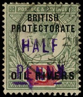 1893 ½d on 2d handstamped Type 6 in violet, Old Calabar River CDS MR 21 94, with full gum so good colour, the gum evenly...