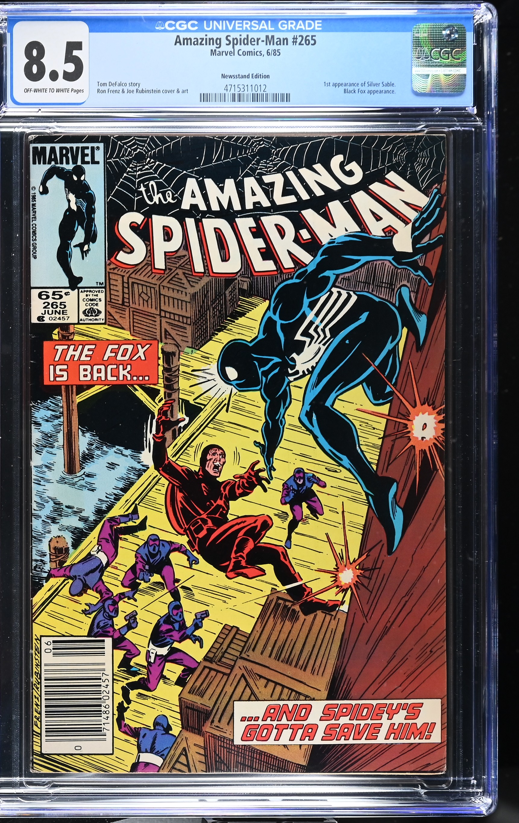 Amazing Spider-Man #265 CGC 8.5 1st Appearance of Silver Sable (Marvel Comics, 1985) Off-White to White Pages