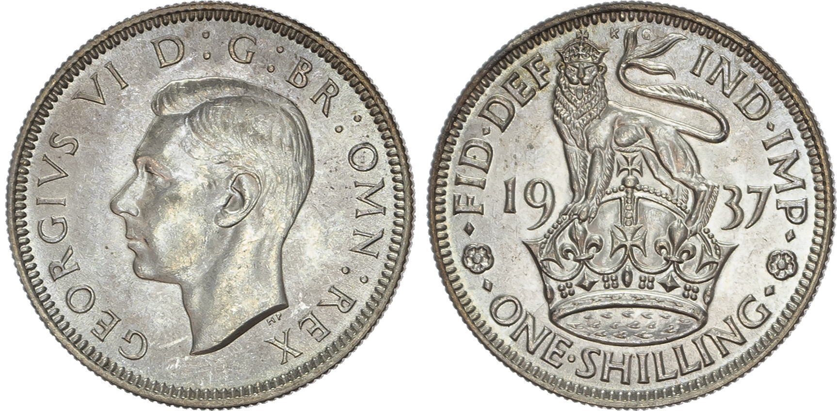 George VI (1936-1952) Shillings (2), 1937 and 1947, ‘English’ reverses.