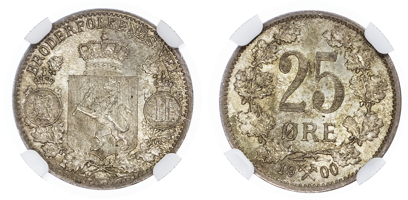 Norway. Oscar II AR 25 Ore. 1900.