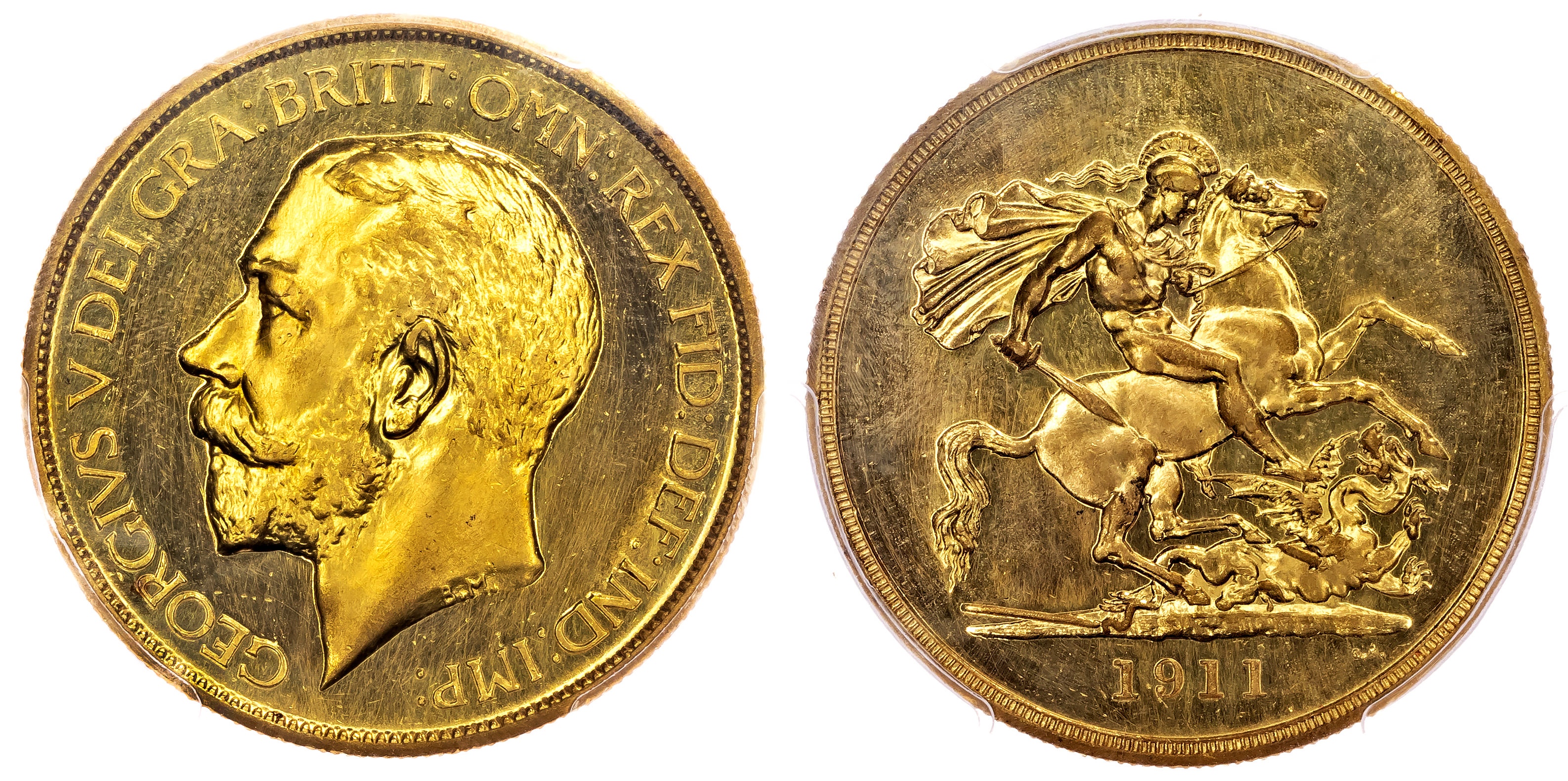 George V (1910-1936), AV Proof Five Pounds, 1911. PCGS Genuine Repaired-UNC Detail