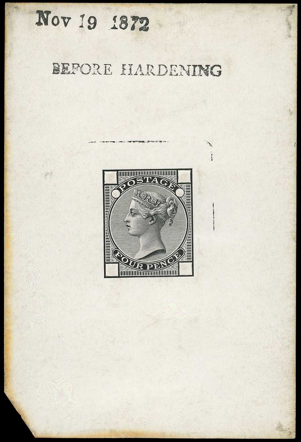 1872 4d Die Proof with blank corner letters...