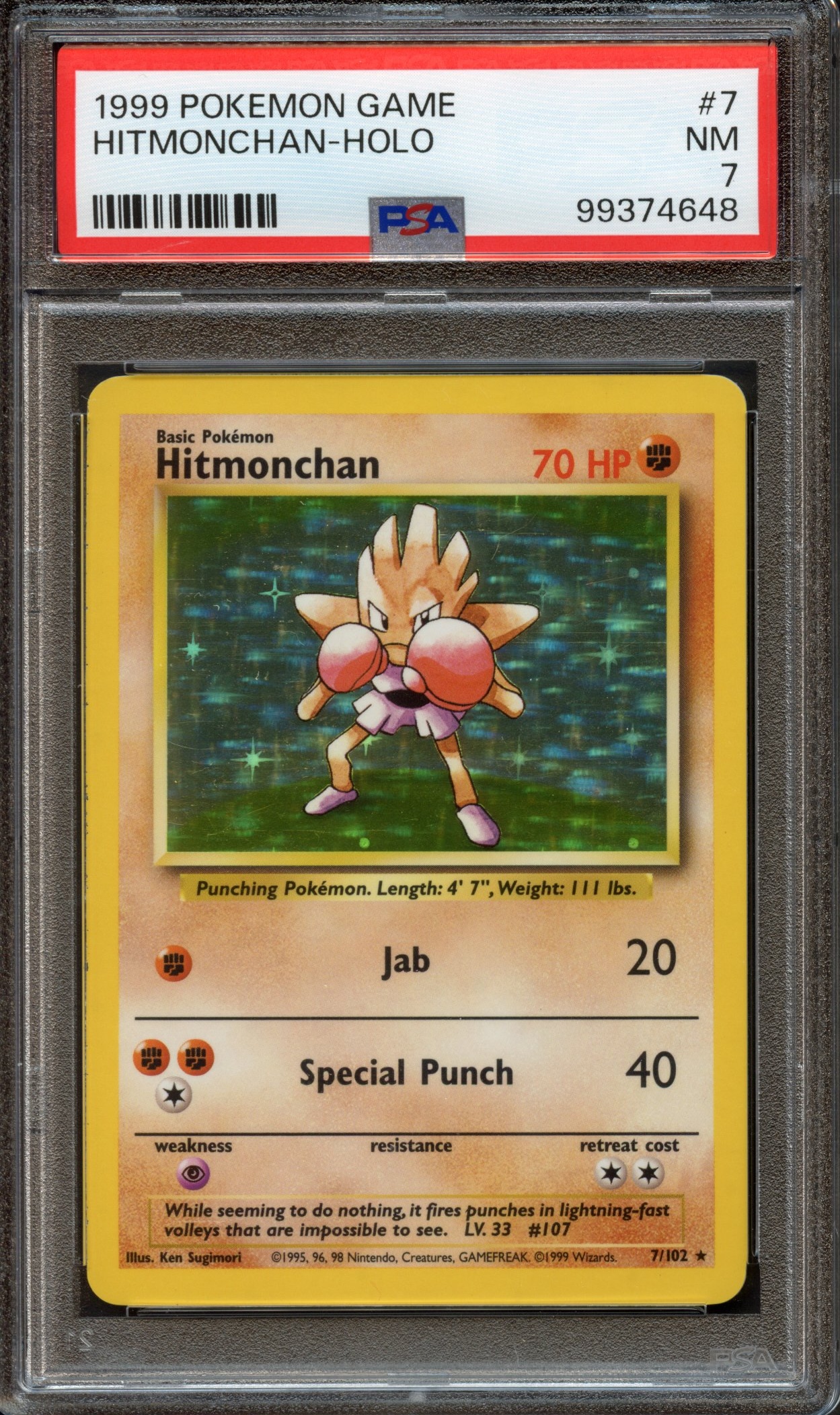 PSA 7 Hitmonchan Holo #7 - Base Set Unlimited 1999