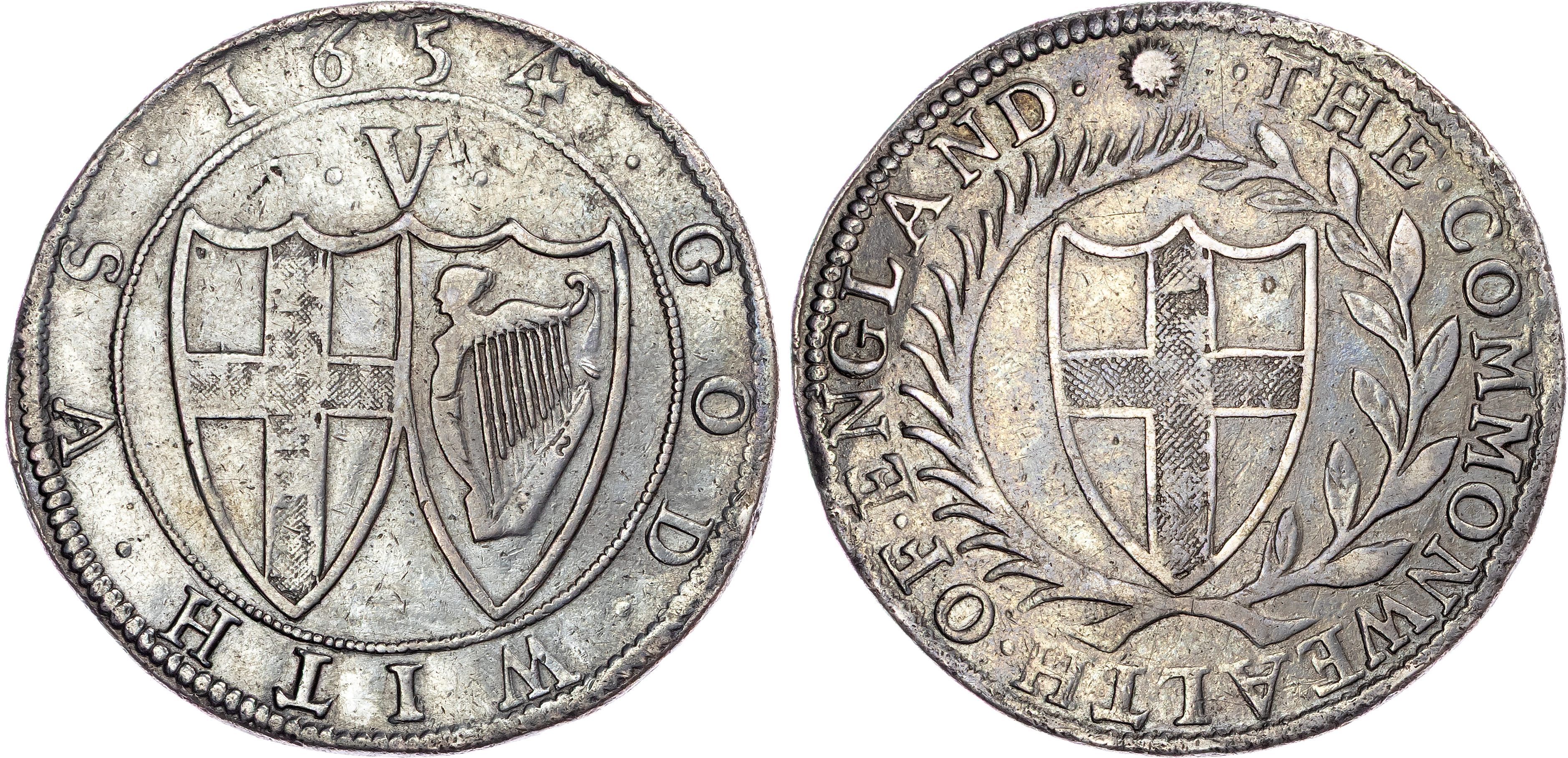 Commonwealth (1649‐1660) AR Crown, 1654, Tower (London) mint, mm. sun.