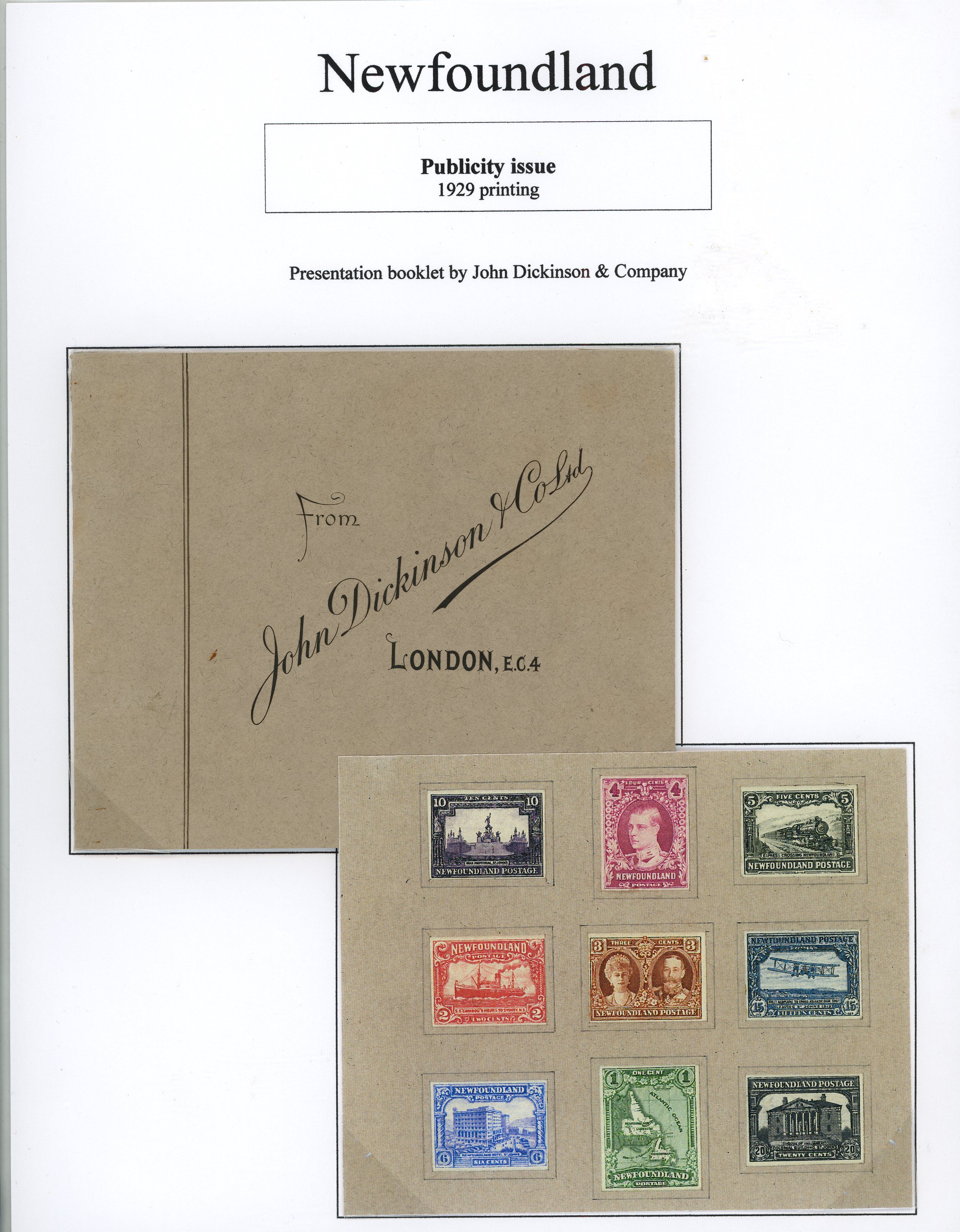 Newfoundland 1928-31 Publicity issue 6ct, 15ct,20ct, presentation folder and covers. SG...