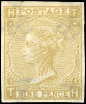 GB SG 98var 1865 9d straw Plate 5 imprimatur