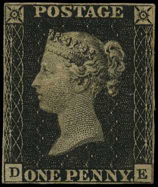 1840 1d black, Plate 1b (DE), close even...