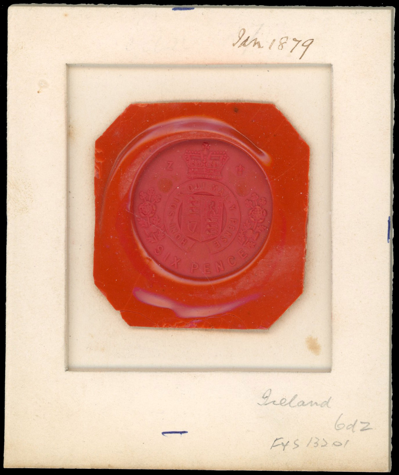 Ireland Impressed Stamp De La Rue red wax Die Proof