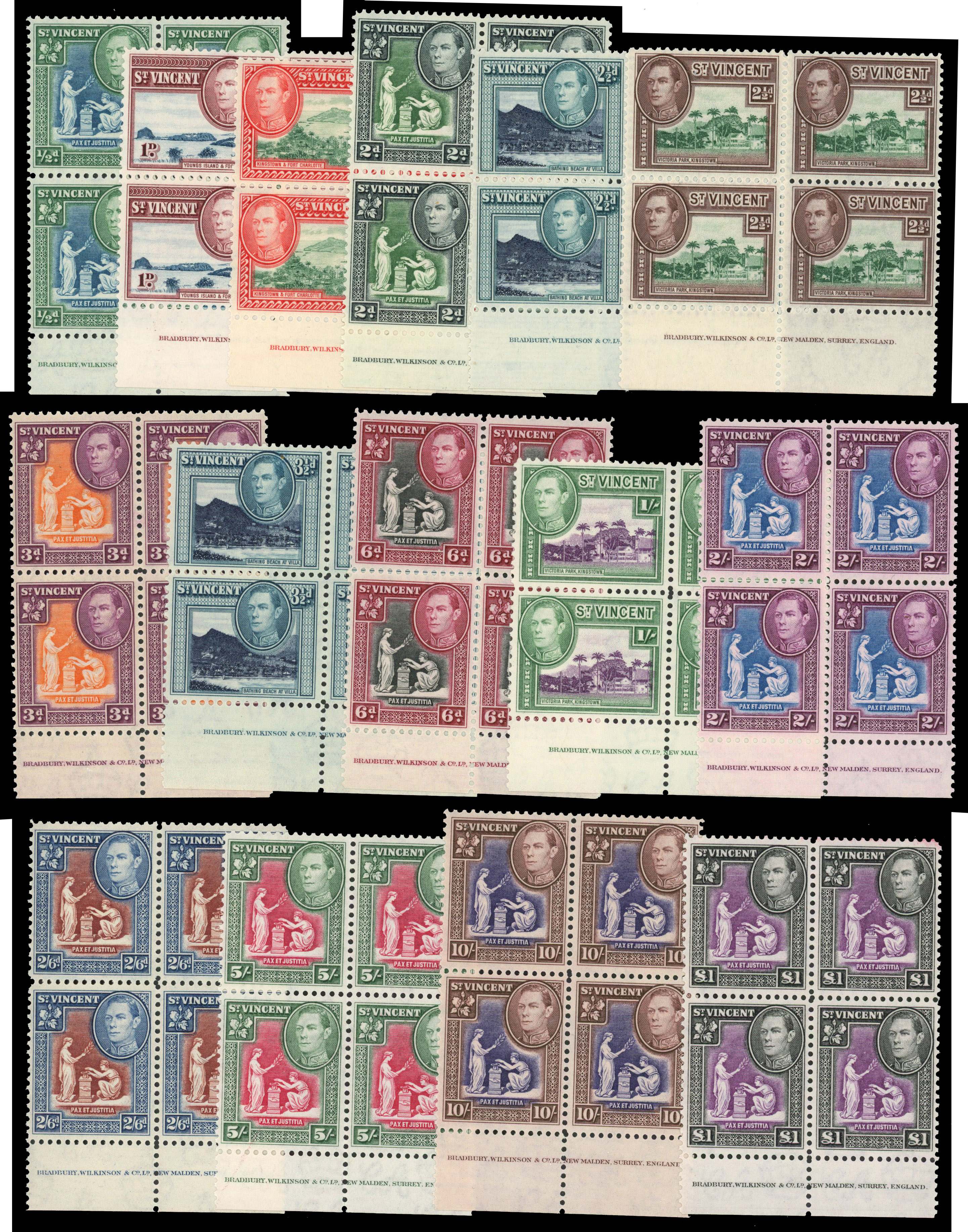 St Vincent SG 149-159 imprint blocks mint