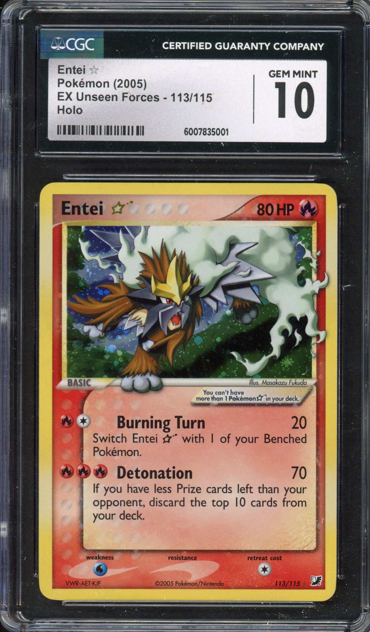 CGC 10 Entei ☆ Gold Star - EX Unseen Forces 2005 - 113/115