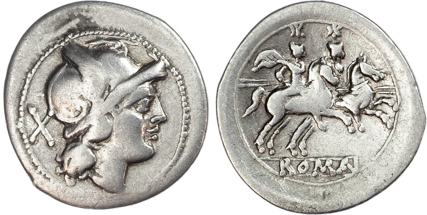 Anonymous (c. 207 BC) AR Denarius, Rome, 3.47g.