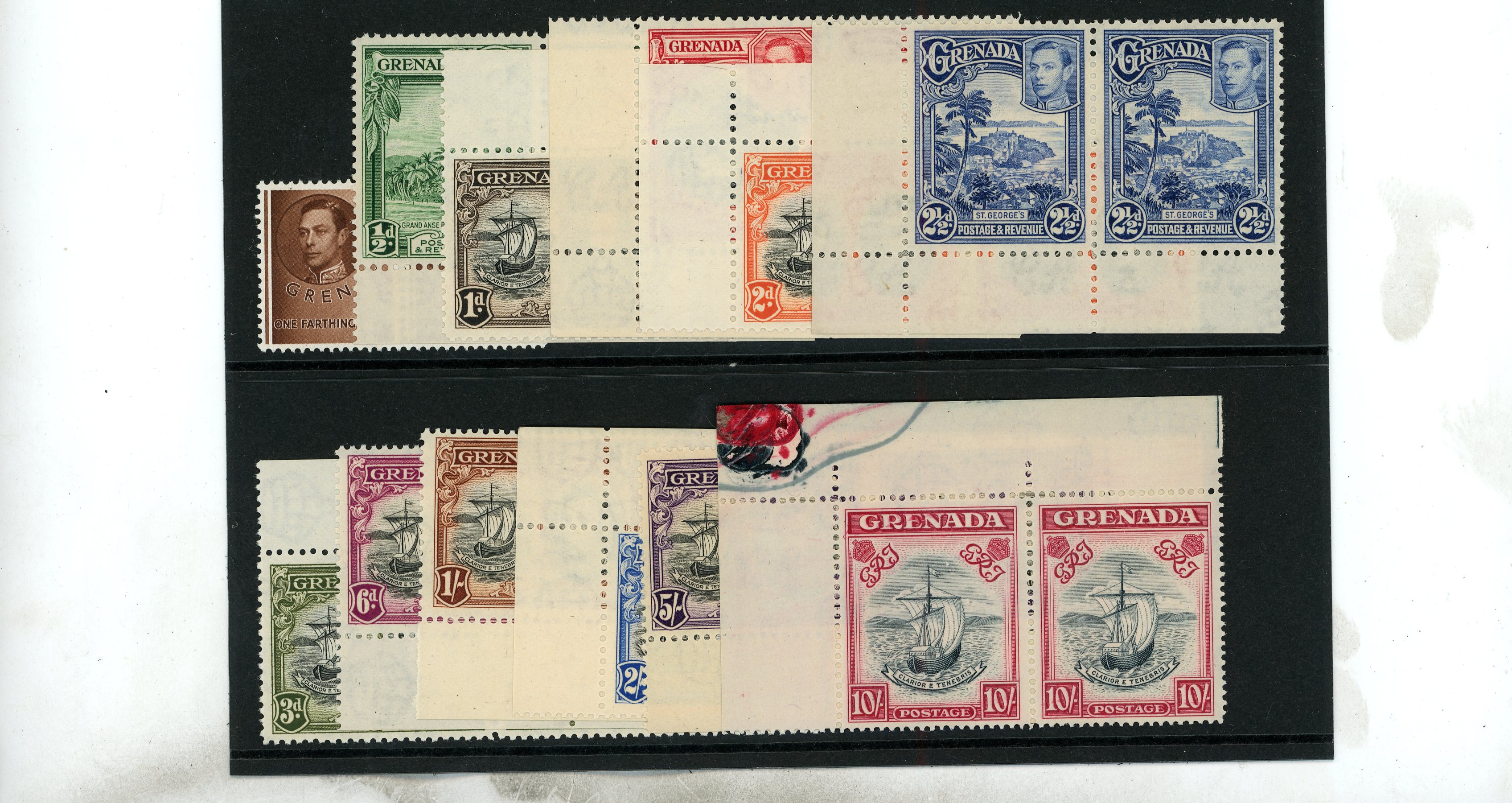 1938-50 set in unmounted o.g. pairs, several with plate numbers, the 10/- with wonderful screwhead impression on selvedge. ...