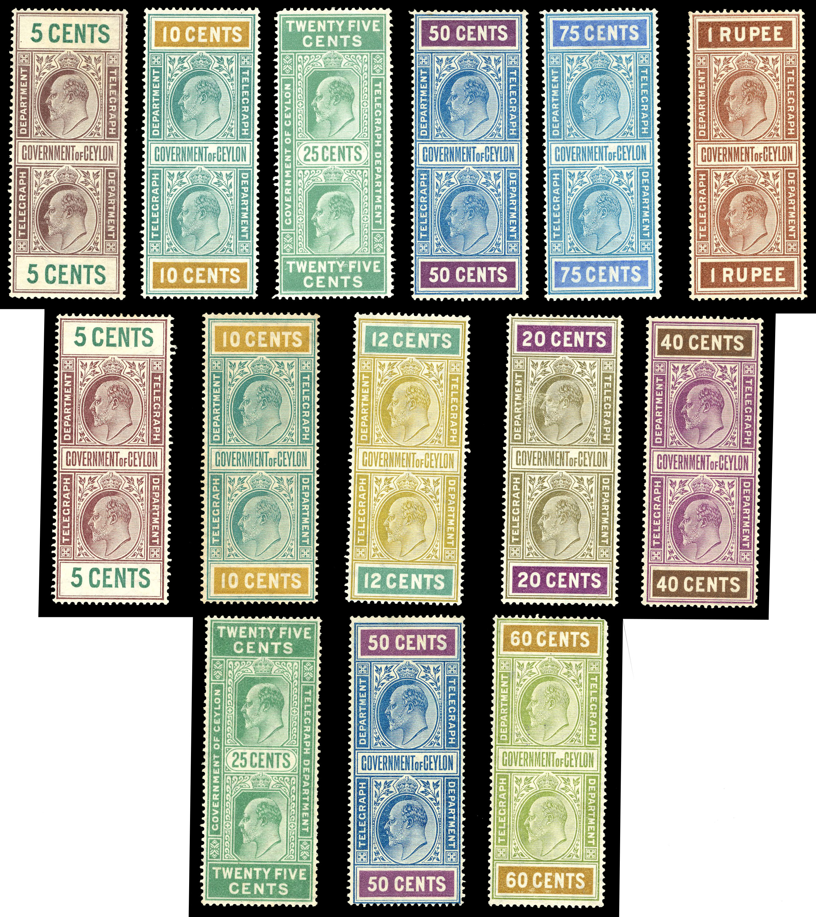 Ceylon Telegraphs KEVII unused collection SG T150-T184