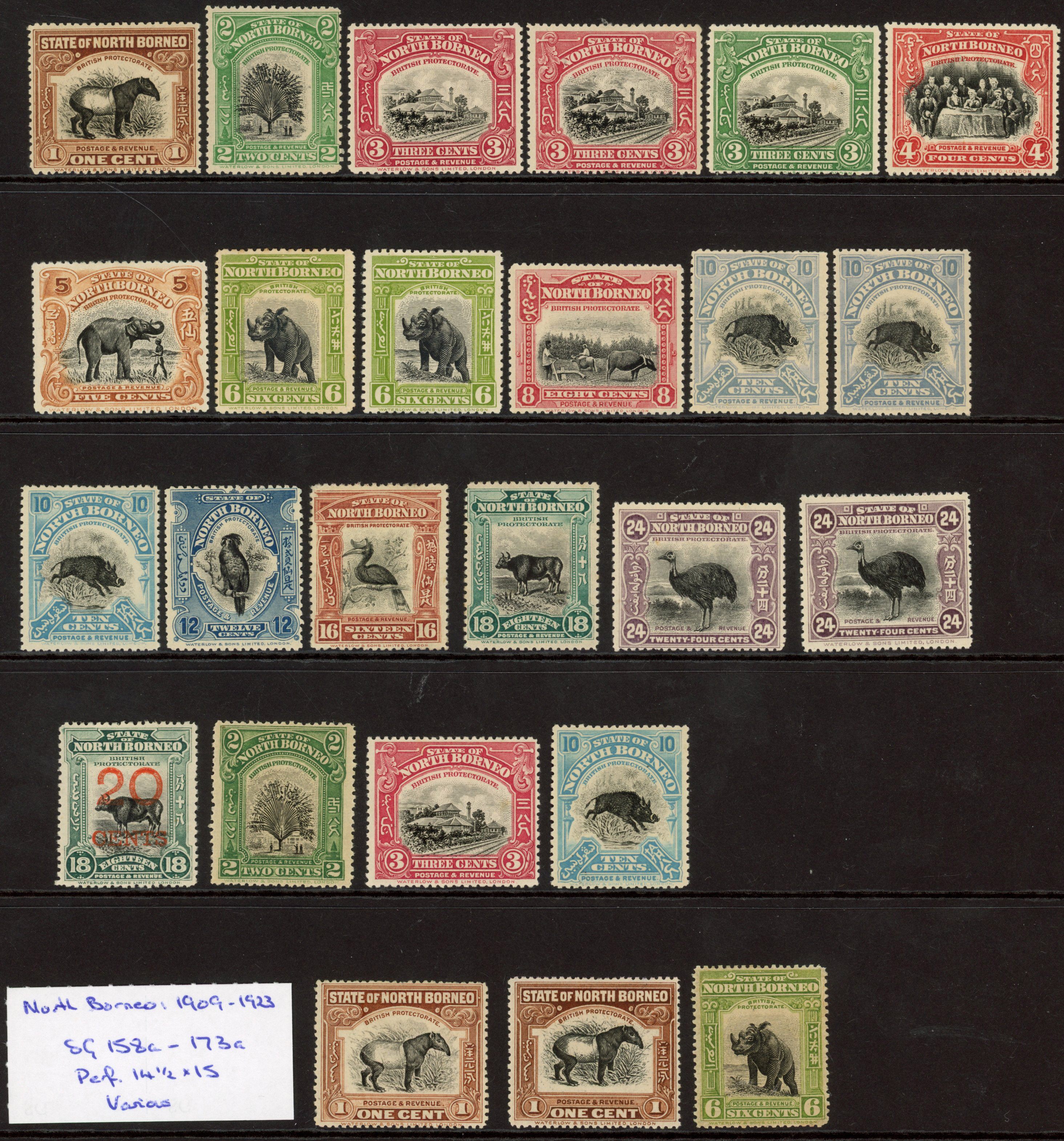 North Borneo SG 158/76 1909-23 set to 24c mint