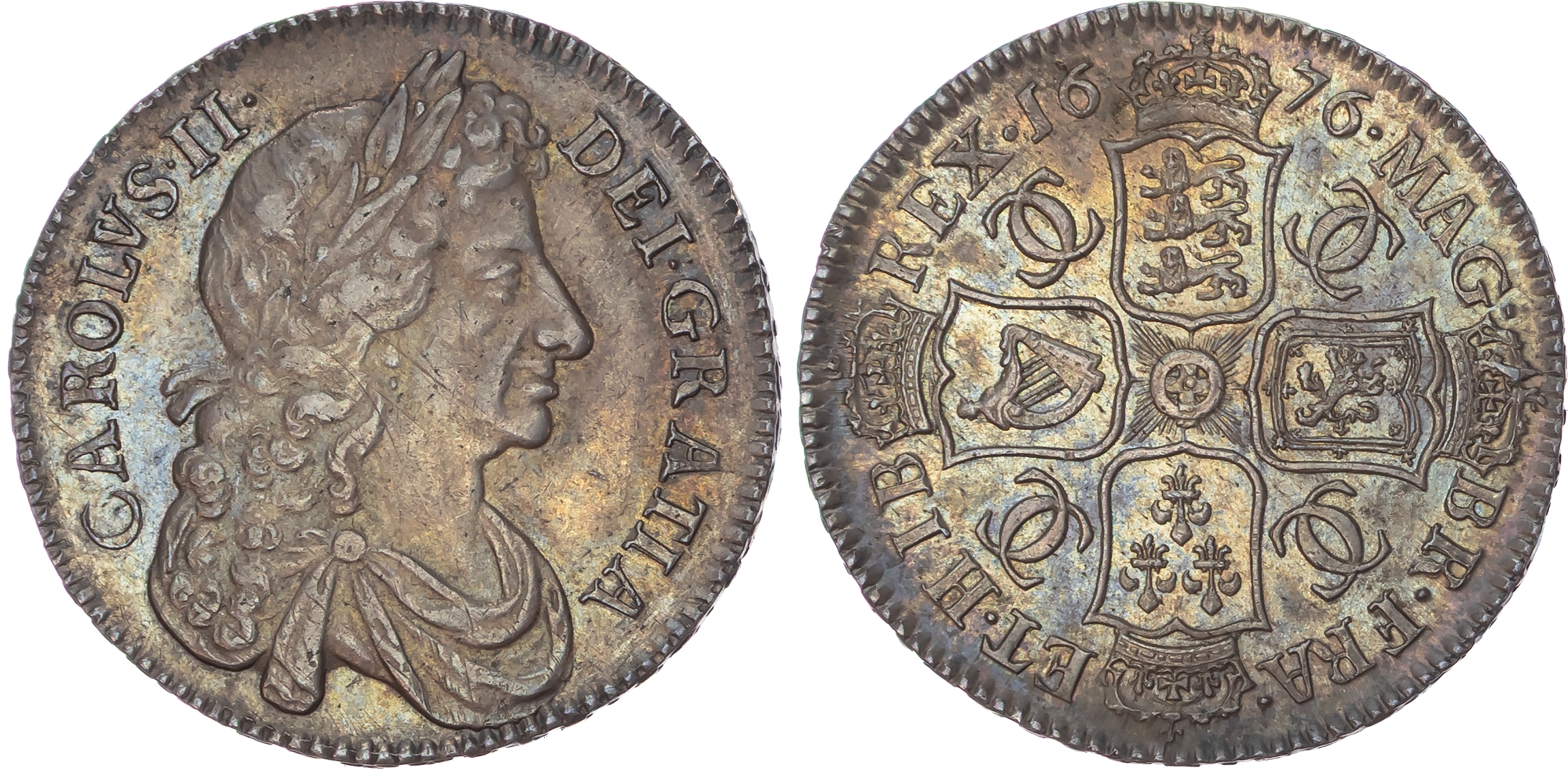 Charles II (1660-1685), Milled Coinage (1662-1685), AR Halfcrown, 1676, V. OCTAVO, retrograde 1.