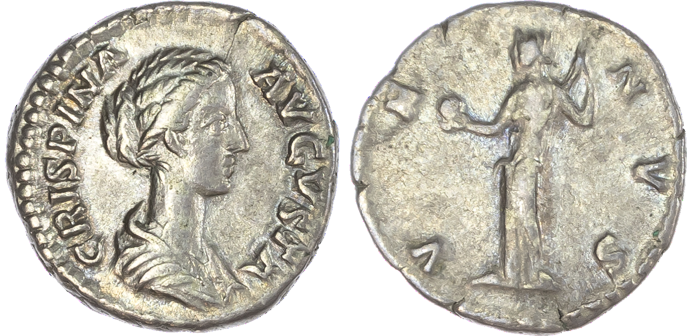 Crispina (AD 178-182) AR Denarius, Rome, 2.93g. CRISPINA AVGVSTA, draped bust of Crispina facing right. Rev. VENVS, Venus