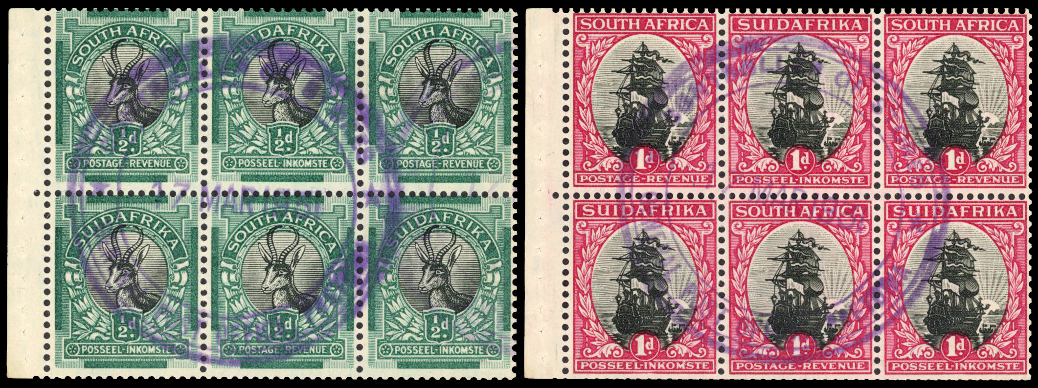 South Africa 1926-27 Typographed ½d and 1d booklet panes of 6