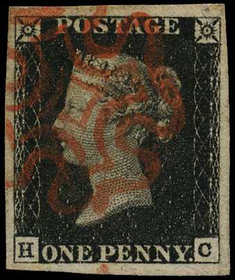 1840 1d black, plate 1b (HC) 4 good...
