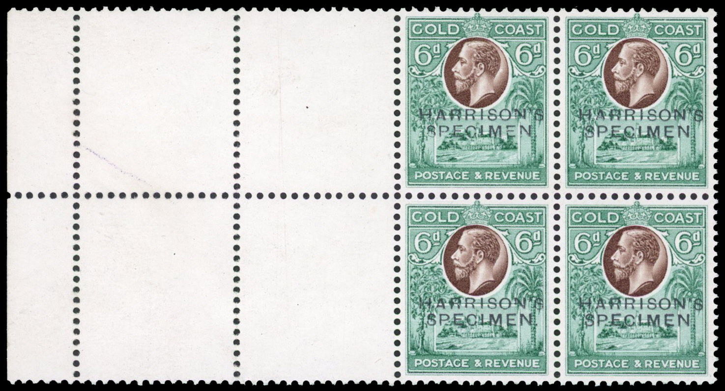 Gold Coast 1928 6d printer's sample brown and blue-green