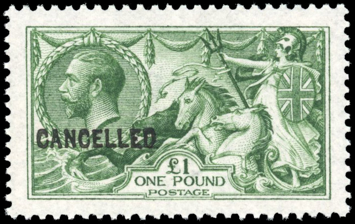 GB SG 403 1913 £1 yellowish green paper trial