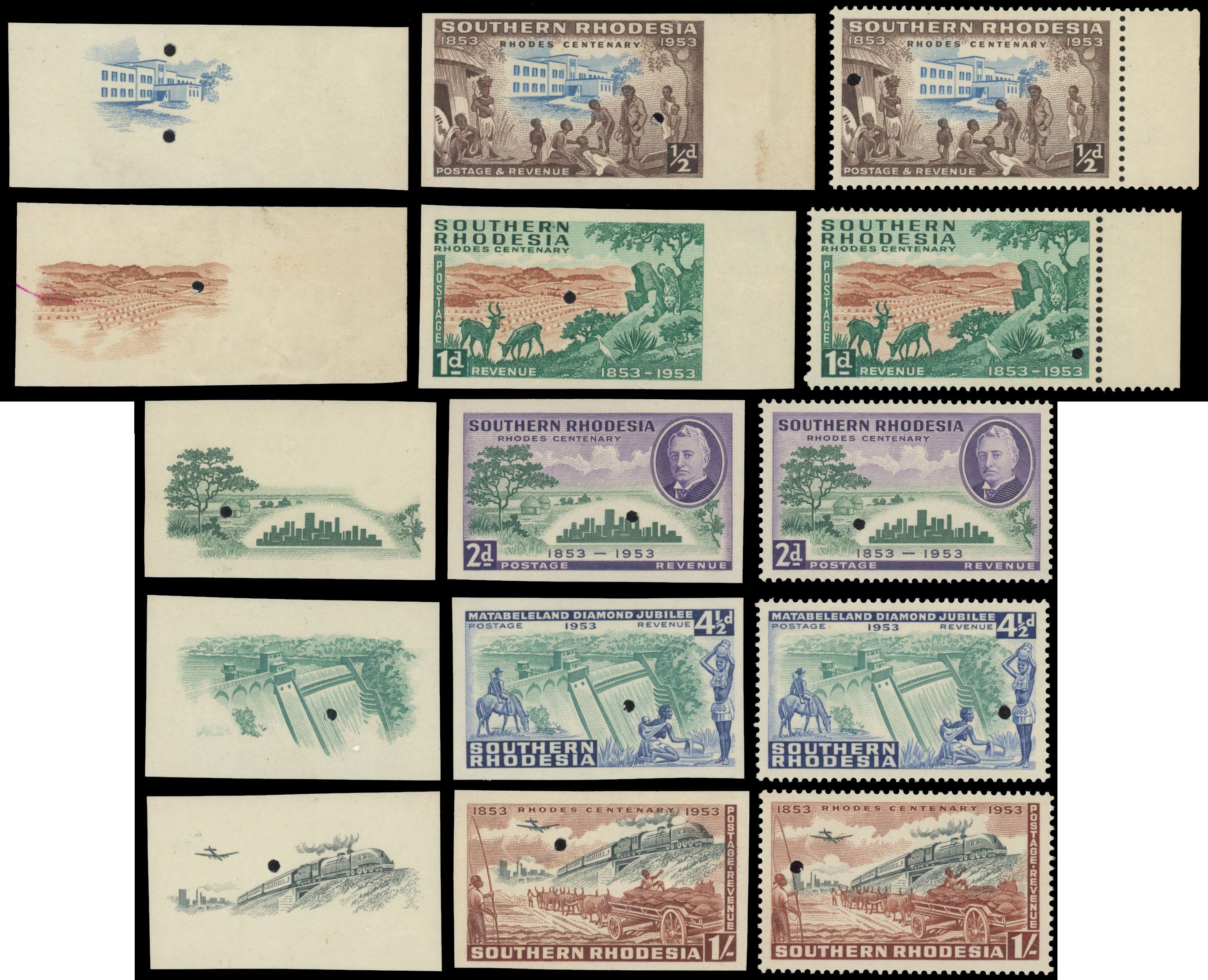 Southern Rhodesia SG 71-5 Rhodes Centenary plate proofs