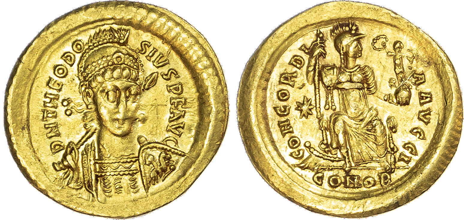 Theodosius II (AD 402-450) AV Solidus, Constantinople, 4.49g.