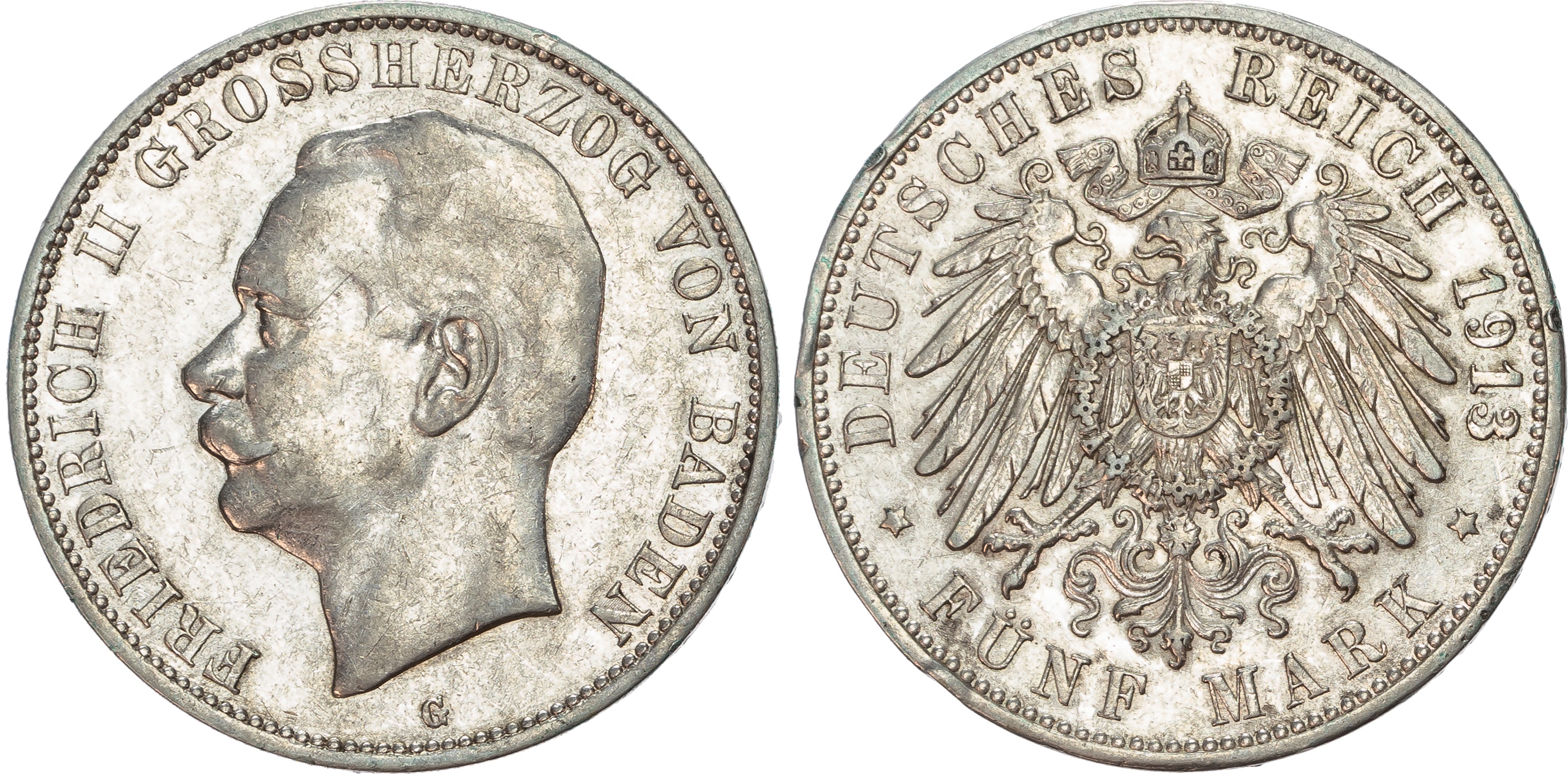 Germany, Baden, Frederick II (1907-1918), silver 5 Marks.