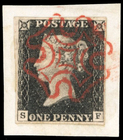 GB 1840 1d black Plate 3 on small piece SG 2