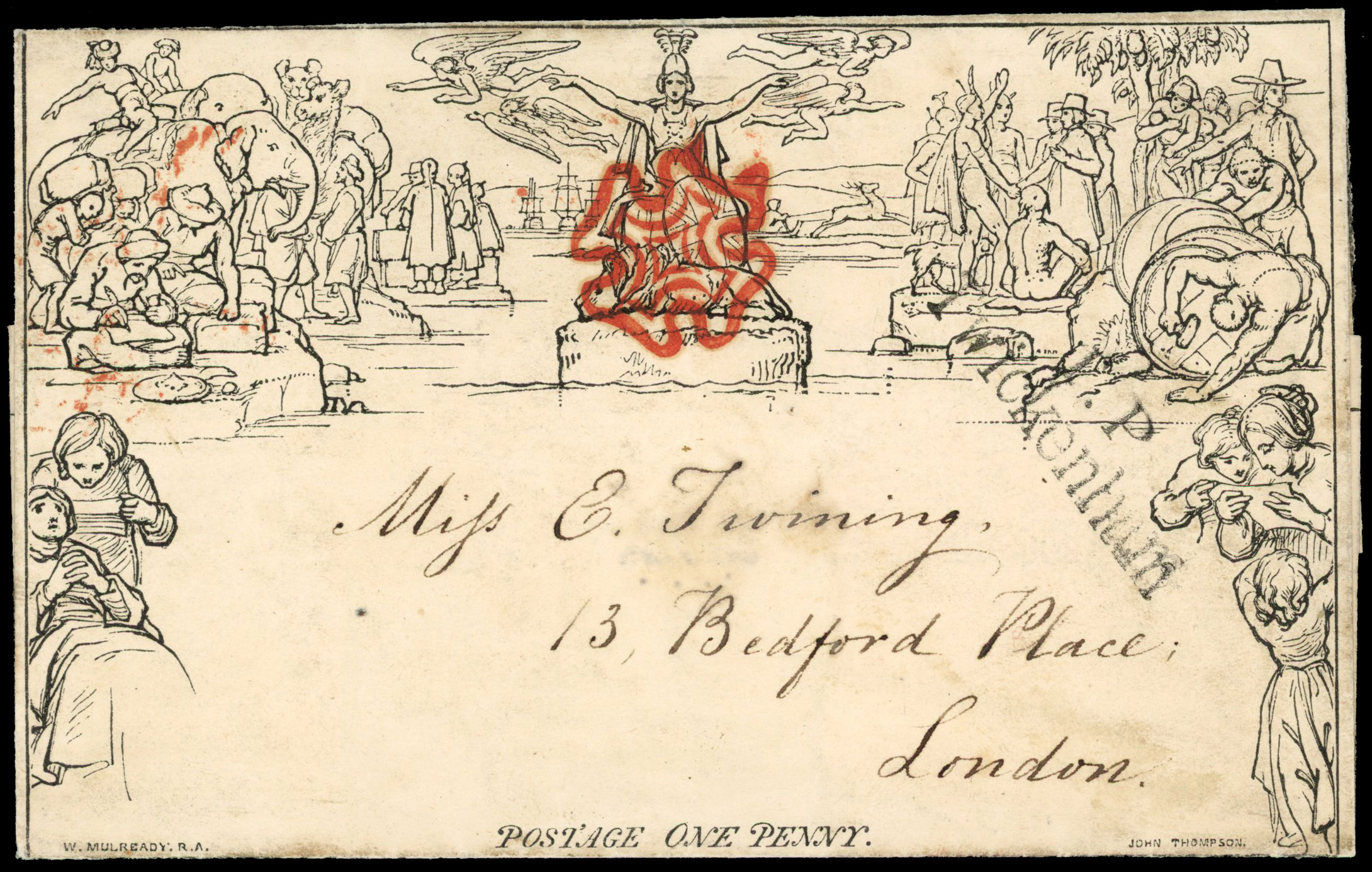 Great Britain 1d Mulready cover from Twickenham to London