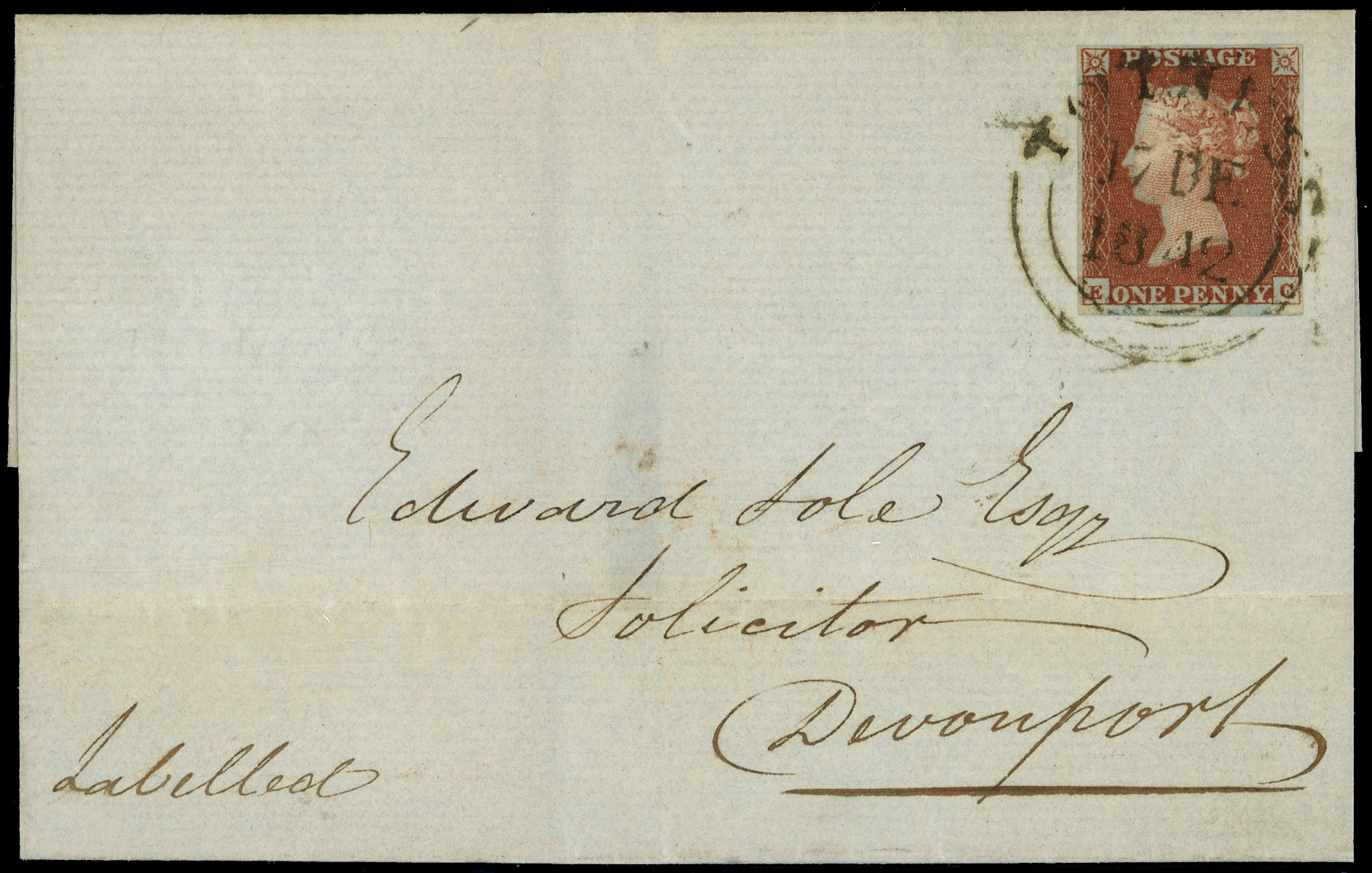 1841 1d Red-brown Pl.19 (EC). Totness Wessex cancel