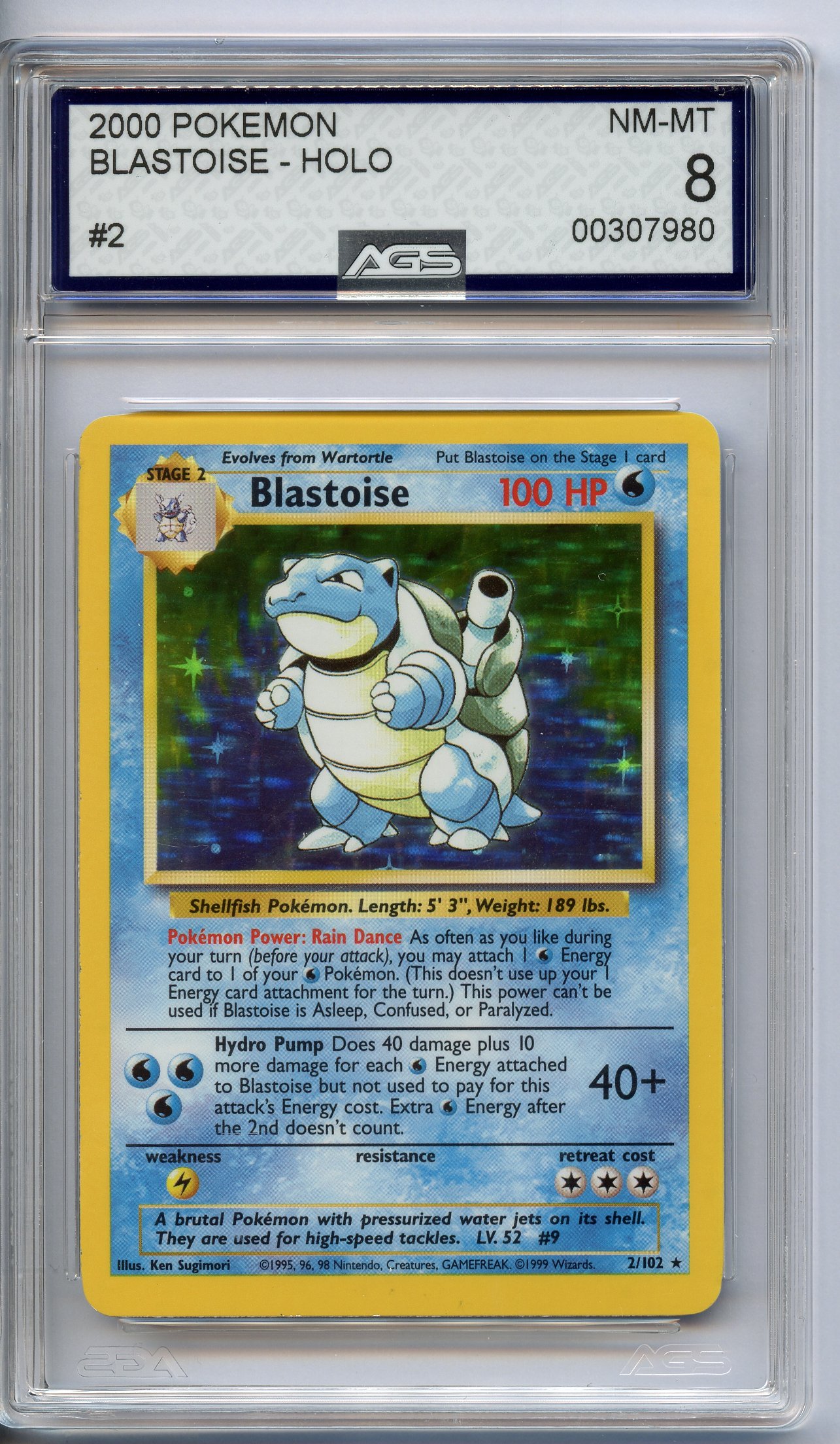 AGS 8 Blastoise #2 holo - Base Set 1999 