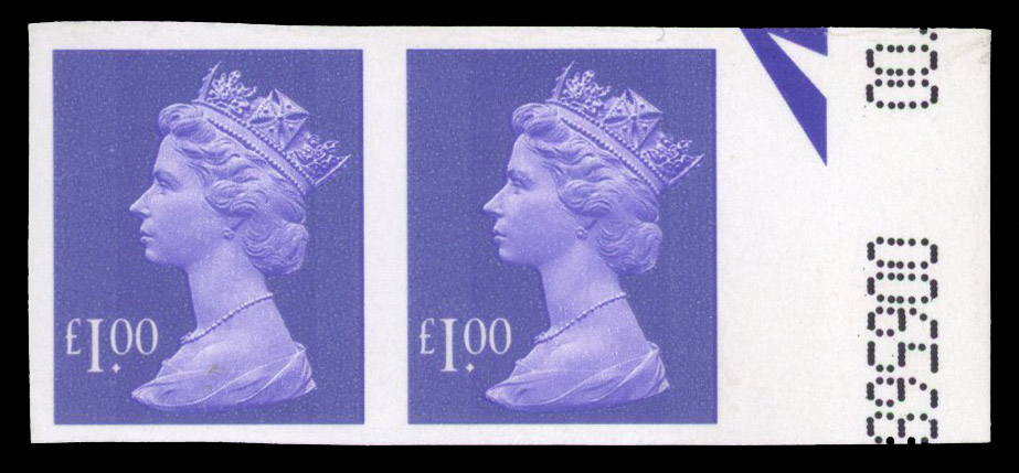 1996 £1 Bluish violet (2 bands, NFCP/PVA). right hand marginal imperforate horizontal pair. Full unmounted o.g. Scarce,...