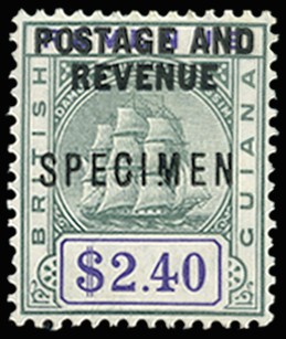 1905 $2.40 green and violet, opt "SPECIMEN", showing...
